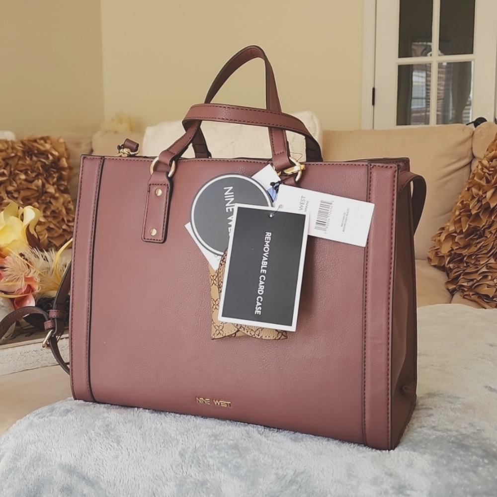 Nine West Maroon Bag, gold accents and card case